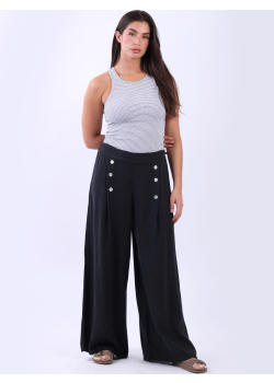 Italian High Waist Plain Wide Leg Linen Palazzo