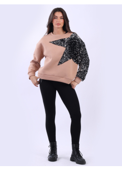 Sequin Star Arm Baggy Fleece Crop Sweat Top