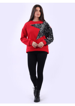 Sequin Star Arm Baggy Fleece Crop Sweat Top