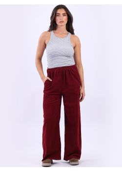 Italian Women Relaxed Fit Plain Cotton Corduroy Pant