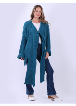 Cable Knit Wrap Over Plain Asymmetric Cardigan