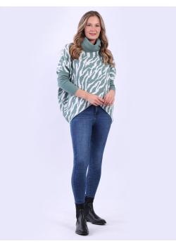 Zebra Print Cowl Neck Knitted Crop Jumper