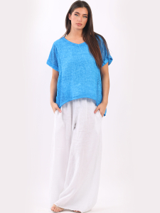 Plain Crop Style Dipped Hem Vintage Wash Linen Top