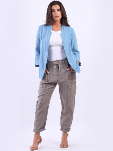 Italian Open Front Lagenlook Solid Linen Jacket