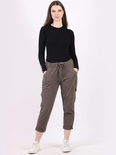 New Italian Ladies Women Plain Elastic Waist Summer Cotton Trouser Jogger and Shorts Size 